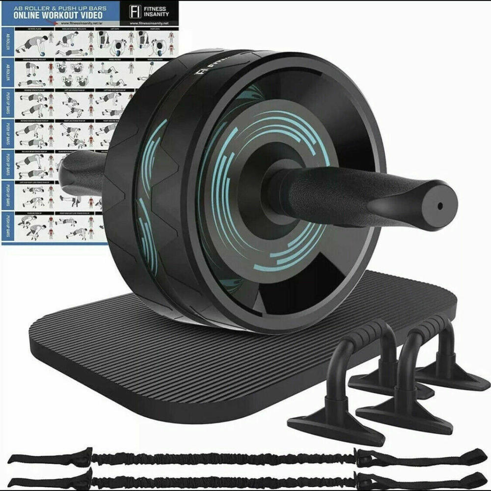 Ab Roller Wheel Knee Pad Resistance Bands Pushup Bars 6-in-1 Exercise Kit